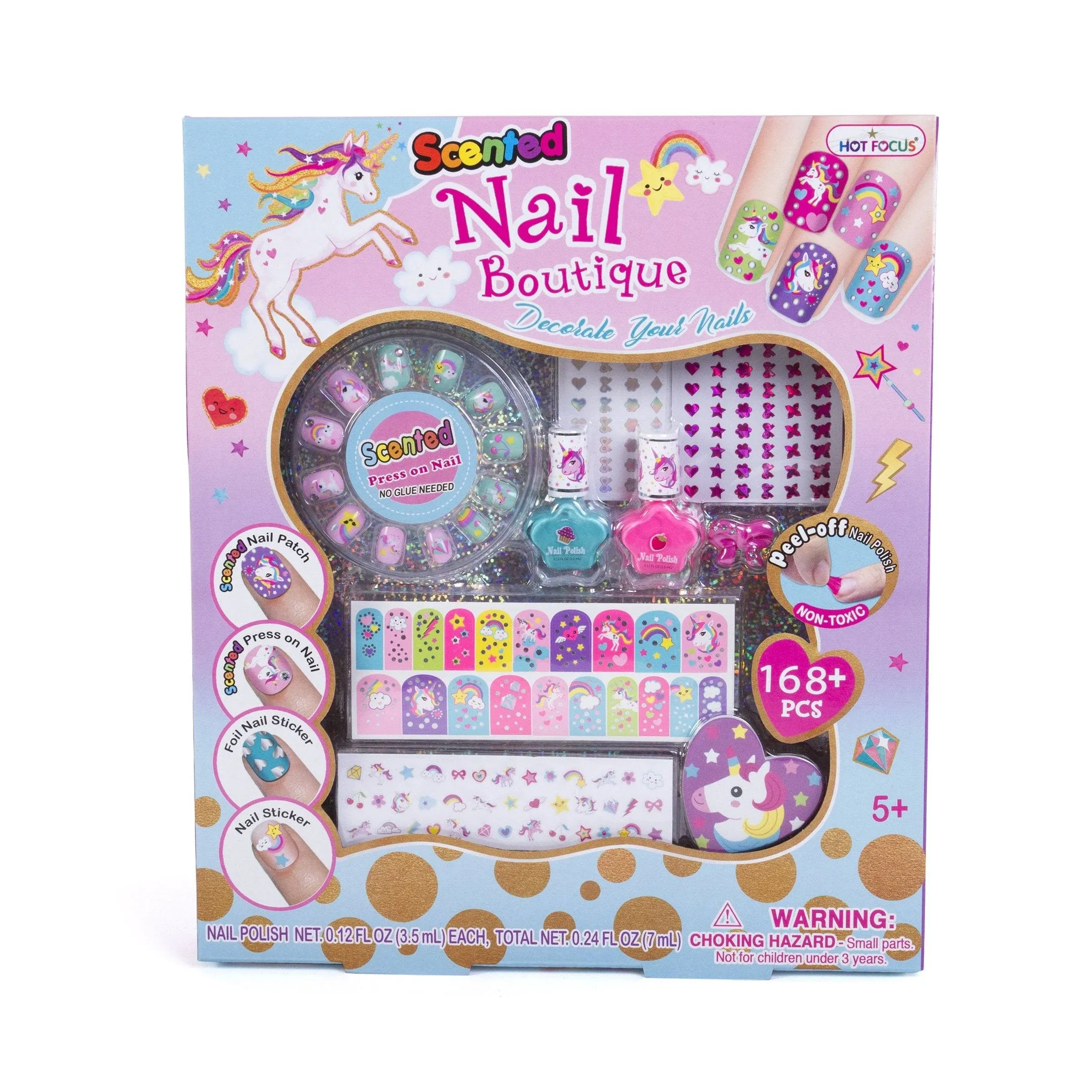 Hot Focus Scented Nail Boutique – 168 Piece Unicorn Art Kit Pink 