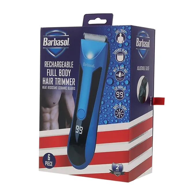 Barbasol Rechargeable Body Hair Trimmer, LCD Screen, Waterproof, Adjustable Settings, Ceramic Blades, Size: One size, Blue