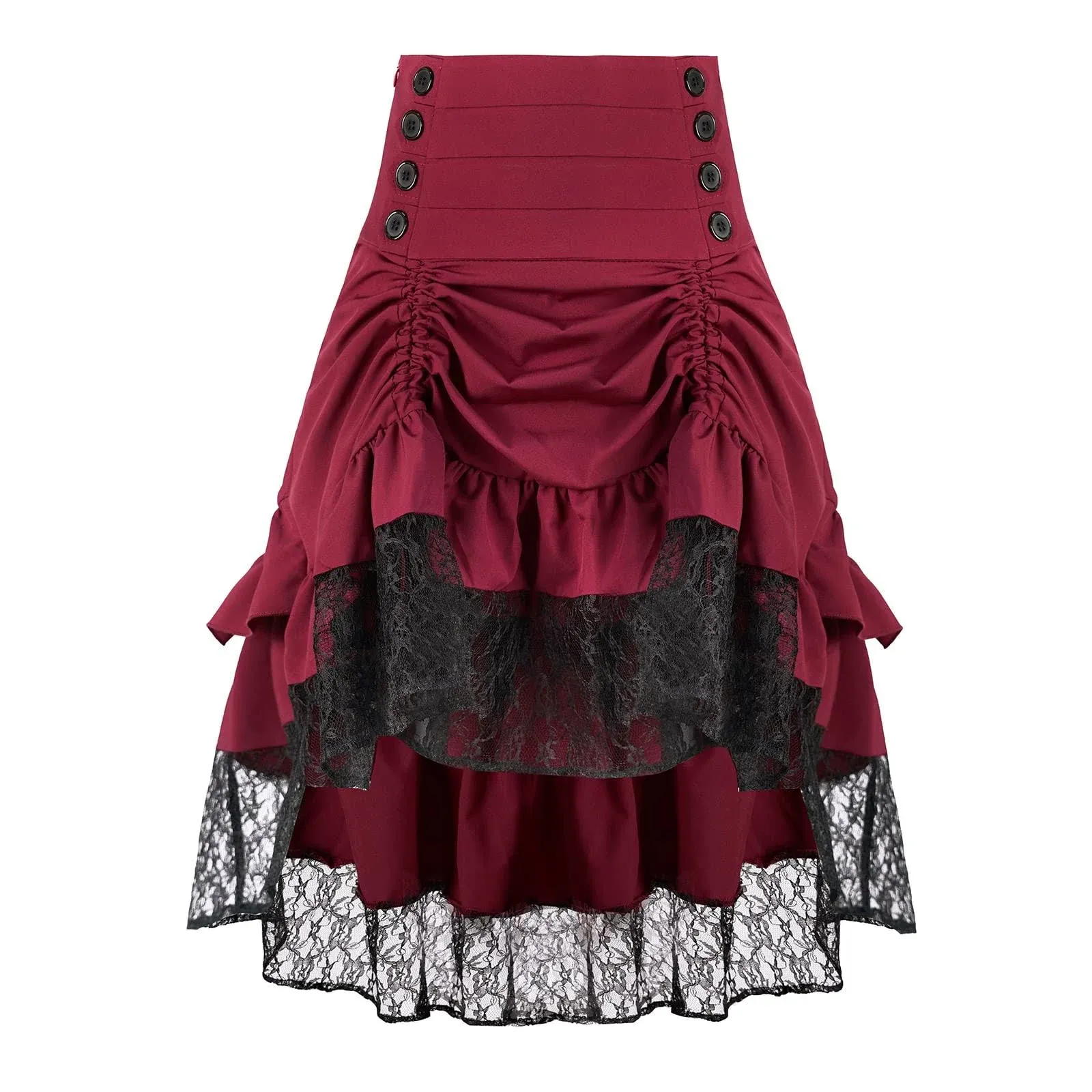 Women's Steampunk Retro Gothic Pleated Asymmetric Hi-Low Lace Party Skirt