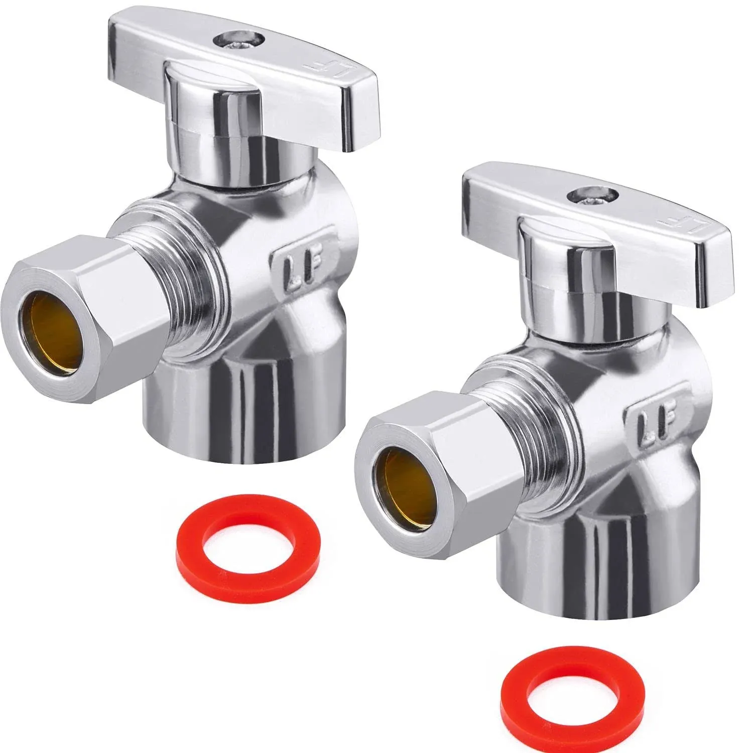 2 Pack Premium Brass Chrome plated 1/2" FIP Female Thread x 3/8 Inch OD Compression Quarter Turn Water Angle Stop Valve Shut Off