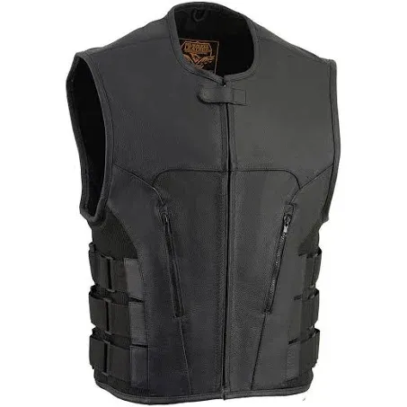 Milwaukee Leather MLM3500 Men's Bullet Proof Style Swat Rider Leather Vest W/Single Panel Back for Club Patches