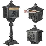 Goplus Cast Aluminum Mailbox with Post, Black