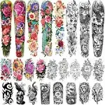 Gabizafia 8 Sheets Full Arm Temporary Tattoo and 17 Sheets Half Arm Tattoo 30 Sheets Tiny Tattoo Butterfly Daisy Waterproof Realistic Tattoos for