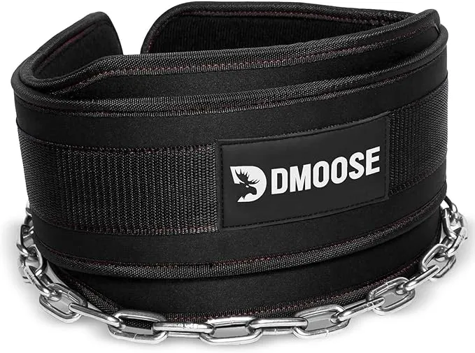 DMoose Dip Belt for Weightlifting, Weight Belt with Chain for Pullup, Gym Lifting Belt for Powerlifting, Squat, Bodybuilding, Heavy Duty Steel, Workout Belt with Comfortable Neoprene Support