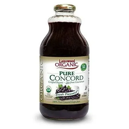 Lakewood Organic Pure Concord Grape Juice, 32-Ounce Bottles (Pack of 6)