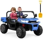 2-Seater Kids Ride On Dump Truck with Dump Bed and Shovel-Blue