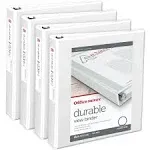 Office Depot Brand Durable View 3-Ring Binder, 1 1/2" Round Rings, White, Pack of 4