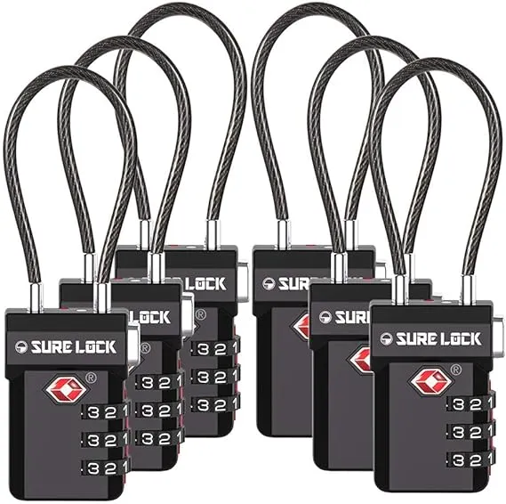 SURE LOCK TSA Approved Luggage Locks, Open Alert, Easy Read Dials, Travel Luggage Locks for Suitcase, Baggage Locks