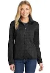 Port Authority L232 Ladies Sweater Fleece Jacket - Black Heather - XS