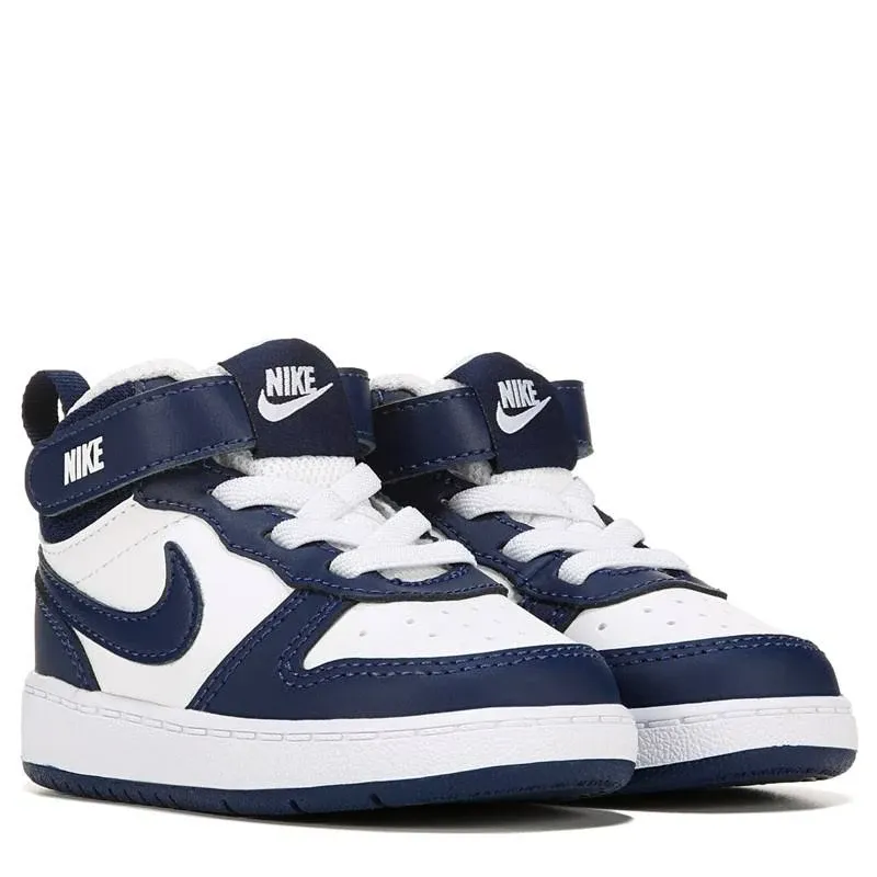 Boys' Nike Court Borough Mid 2 Sneakers in White/Blue Size 7 - Toddler