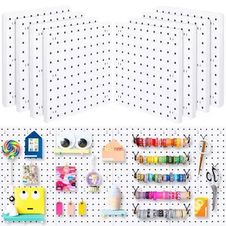 8Pcs Pegboard Wall Organizer Panels, White Pegboard Wall Mount for Craft Room, Garage, Kitchen, Living Room, Bathroom, and Study Room, Peg Boards for Walls Easy to Install