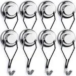 (8-Pk) Lovimag Swivel Swing Strong Magnetic Hooks Silver 2.66&#034;