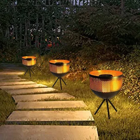 Outdoor Solar Lantern Torch Lights with Flickering Flame Waterproof Metal LED De