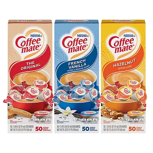 NESTLE Coffee mate Coffee Creamer Variety Pack - Original, French Vanilla and Hazelnut Liquid Creamer Singles - 50 Count each flavor