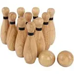 Get Out! Wooden Bowling Set - 12pc Lawn Bowling and Skittle Ball Game