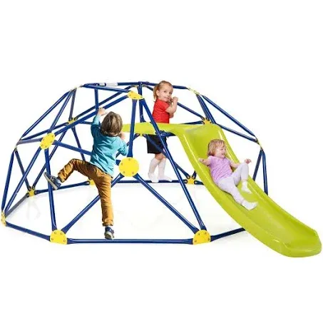 Costzon Climbing Dome with Slide, 8FT Kids Jungle Gym Monkey Bar Climbing Toys for Outdoor, 2 in 1 Indoor Geometric Dome Climber Playground Set for 3-8 Boys Girls Toddlers Backyard Gift Present