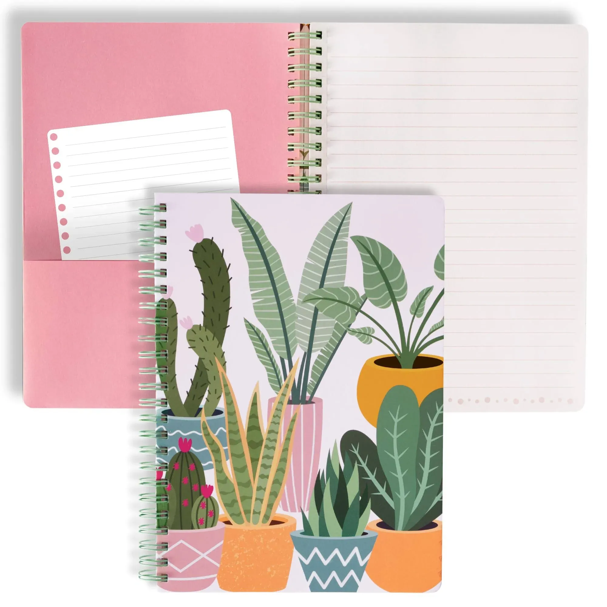 Steel Mill & Co Cute Pink Mini Spiral Notebook, 8.25" x 6.25" Journal with Durable Hardcover and 160 Lined Pages, Succulent