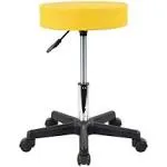 KKTONER Round Rolling Stool PU Leather Height Adjustable Swivel Drafting Work Spa Salon Stools Chair with Wheels (Yellow)