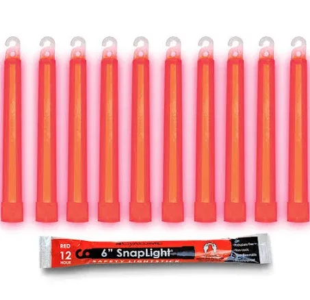 Cyalume - 9-08002 SnapLight Red Light Sticks – 6 Inch Industrial Grade, Ultra Bright Glow Sticks with 12 Hour Duration (Pack of 10)