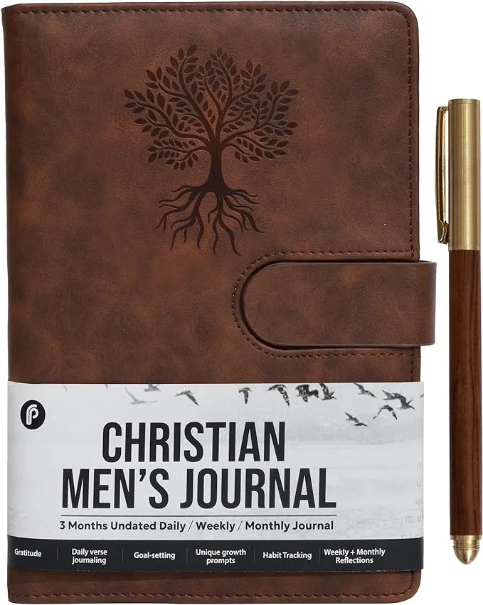 Prazoli Products Prazoli Leather Christian Bible Prayer Journal for Men - Study Scripture Notebook & Planner Daily Devotional Undated | Religious