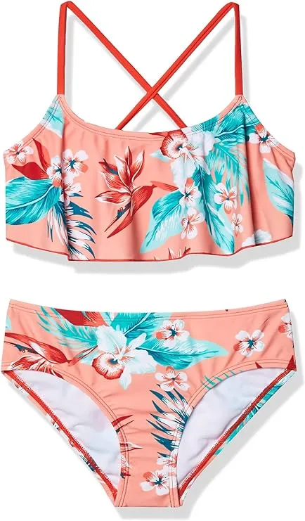 Kanu Surf Big Girls&#039; Alania Flounce Bikini Beach Sport, Coral Top Only 12