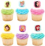 Decopac Disney Princess Gemstone Rings, Cupcake Decorations Featuring Mulan, Cinderella, Tiana, Belle, Rapunzel and Ariel, Multicolored 3D Food Safe