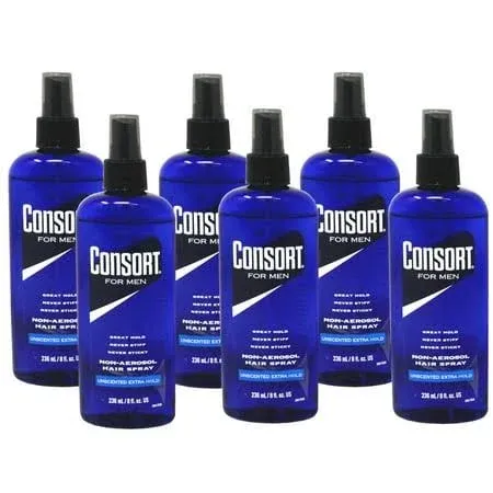 6 Pack of Consort Hair Spray, Unscented Extra Hold 8 Ounce