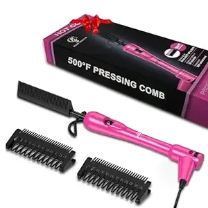 Mini Pink Hot Comb 500 Degree Dual Voltage Electric Pressing Comb For Black Hair