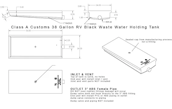 38 Gallon RV Waste Black Water Holding Tank WT-3800