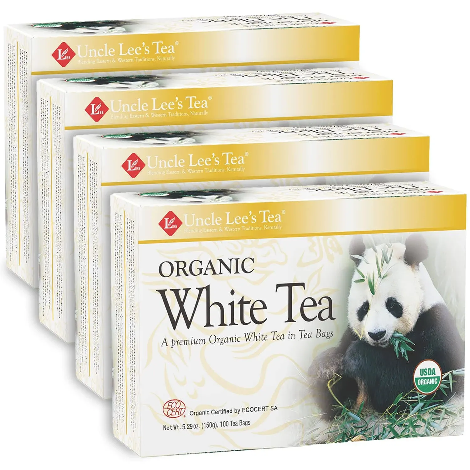 Uncle Lee's Tea Organic White Tea - Premium Tea for Everyday Wellness, Low Caffeine, Antioxidant-Rich White Tea Bags, Individually Wrapped, 100 Count (Pack of 4)