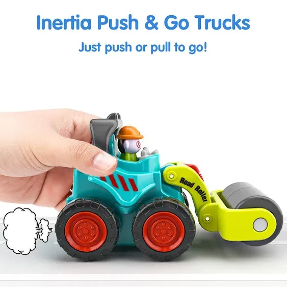 iPlay, iLearn Toddler Construction Toy Truck, Baby Mini Push Go Cars W/Playmat, Kids Pocket Vehicle Excavator Dump Bulldozer, Infant Stocking Stuffer Birthday Gift 6 9 12 18 Month 1 2 3 Year Old Boy