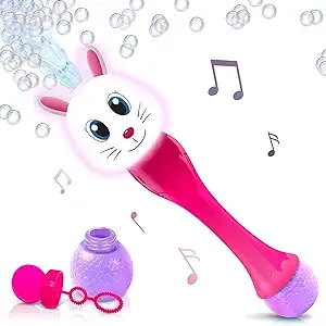 Light Up Bunny Easter Bubble Wand, 14 Inch Illuminating Blower with Thrilling LED & Sound Effect, Bubbles for Kids Ages 3 4 5 6 Bubble Toys, Easter Basket Stuffers for Toddler