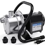 Acquaer 1 HP Portable Shallow Well Pump Garden Pump, Stainless Steel, 998 GPH, 115V Sprinkler Pump Water Transfer Draining Irrigation Pump for Water Removal/Lawn Garden