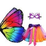 D.Q.Z Fairy Butterfly-Wings Costumes for Girls Dress Up Rainbow Tutu Mask Headband Role Play Toys Gift for 3+ Girl Birthday