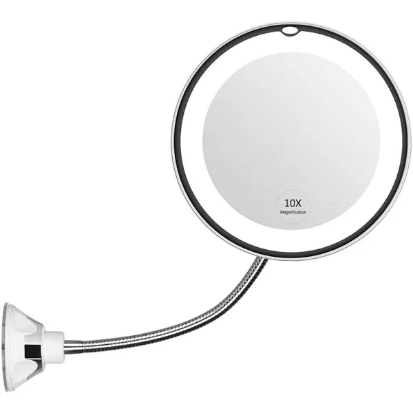 KEDSUM Flexible Gooseneck 6.8&#034; 10x Magnifying LED Lighted Makeup Mirror (IL/R...