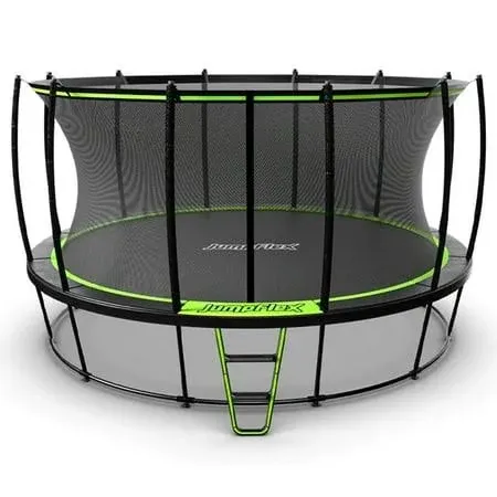 15ft JUMPFLEX Hero Trampoline with Safety Net Enclosure for Kids, Best Heavy Duty 550lb 15 Foot Round Outdoor Backyard Trampoline with Ladder