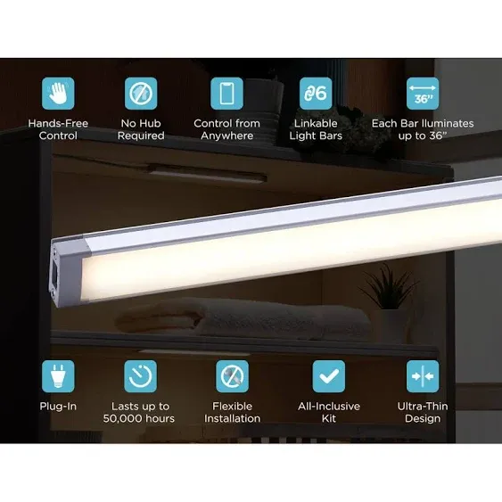 9 in., Plug-In, LED, White, Works with Alexa Smart Under Cabinet Lighting, 1-Bar