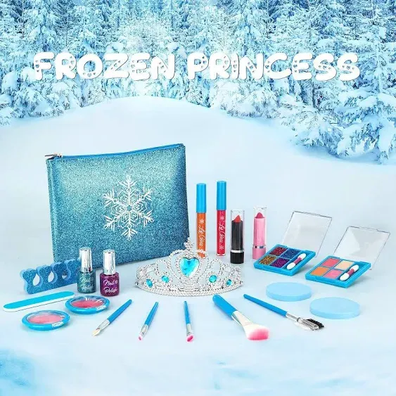 KIZSBRO Kids Makeup Kit for Girls, Washable Real Makeup Set for Little Girls, Princess Frozen Toys for Girls Toys for 4 5 6 7 8 Year Old