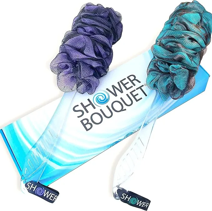 Loofah-Charcoal Back-scrubbers Color-2-pack-by-shower-bouquet: Long-Handle Bath ...