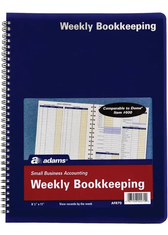 Adams Bookkeeping Record Book Weekly Format 8.5 x 11 Inches White (afr70)