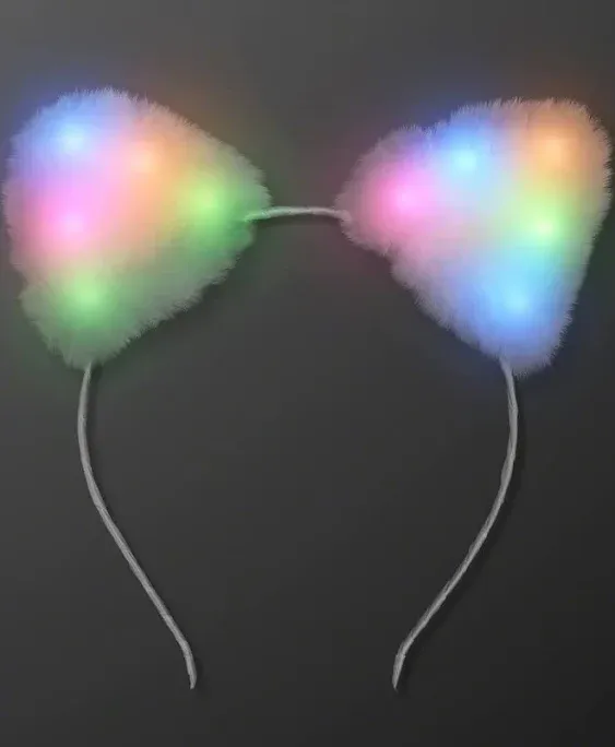 Soft Furry Light Up Cat Ears Kitty Headband with Multicolor LED Lights