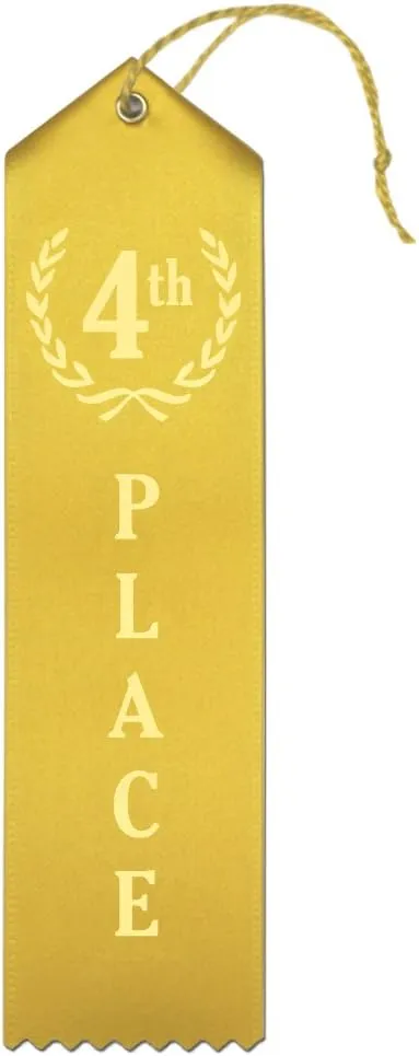 4th Place (Yellow) Premium Award Ribbons with Card & String - 25 Count Metallic