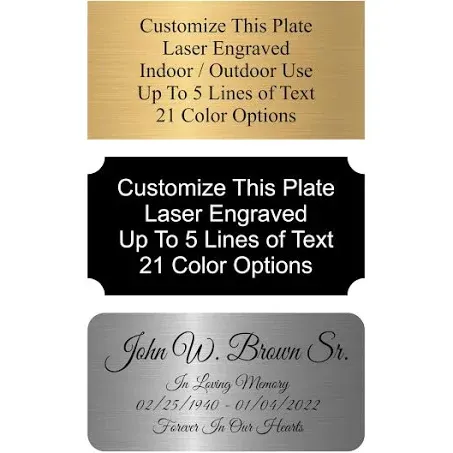 Engraved Name Plate, Personalized Name Plaque - 2x4, 2x6, 2x8, 3x6-21 Colors, 3Corner Styles, 17 Fonts Styles, Name Plates for URN, Trophy, Picture