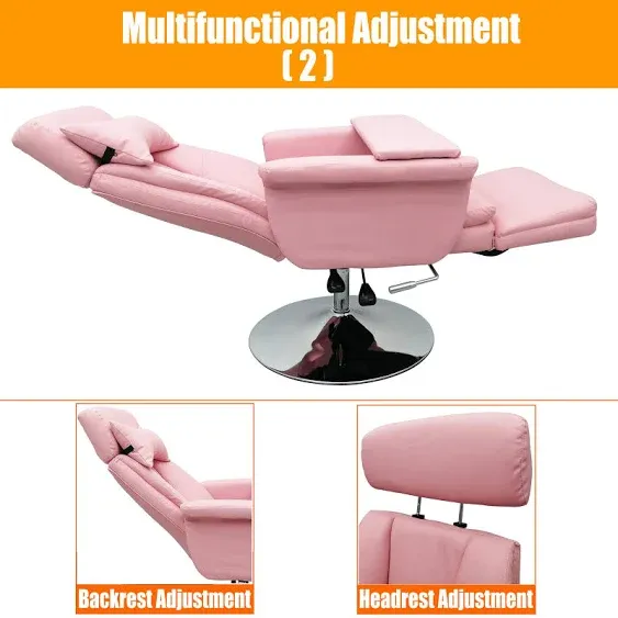 Techtongda Facial Beauty Bed Pink Spa Chair Adjustable Table Salon Bed with Back Adjusted Angle 90-175 Degrees and Air Pressure Lifting for