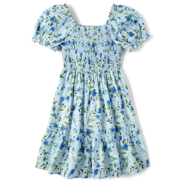 The Children's Place Girls' Floral Ruffle Smocked Dress