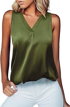 Beyove Womens Silk Satin Tank Tops V Neck Casual Cami Sleeveless Camisole Blouse