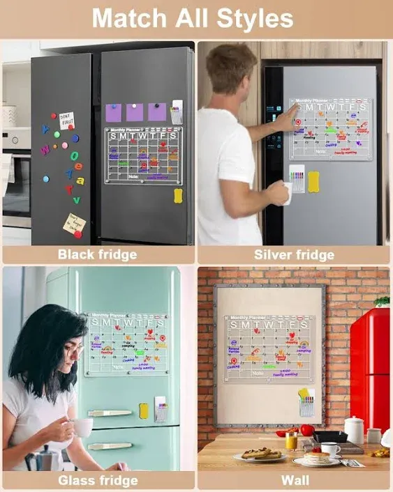 Acrylic Calendar for Fridge, Clear Dry Erase Board for Refrigerator, 16 inchx12 ...