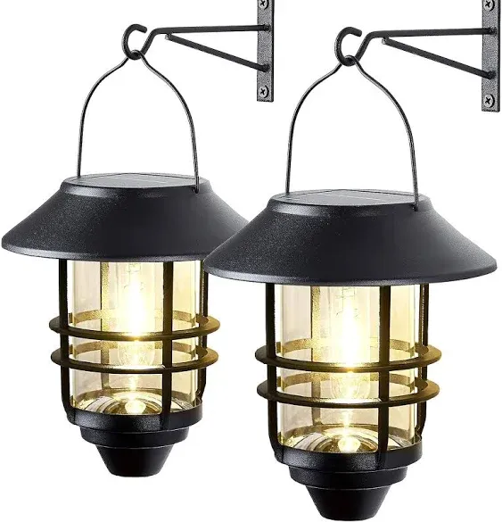 2 Pack Solar Lantern Wall Lights Fixtures, Solar Powered Porch Light, Heavy Glass & Stainless Hanging Solar Wall Sconce Outdoor,for Porch, Yard