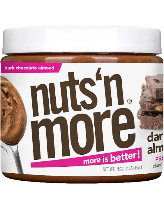 Nuts ‘N More Dark Chocolate Almond Butter Spread, All Natural Keto Snack, Low Carb, Low Sugar, Gluten Free, Non-GMO, High Protein Flavored Nut Butter (15oz Jar)