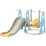 4-in-1 Kids Slide and Swing Set - Perfect for Toddlers 1-5 Years - Mint Green